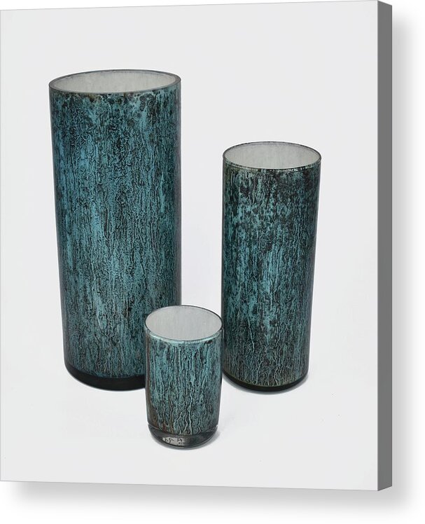 Glass Acrylic Print featuring the glass art Three Blue Cylinders by Christopher Schranck