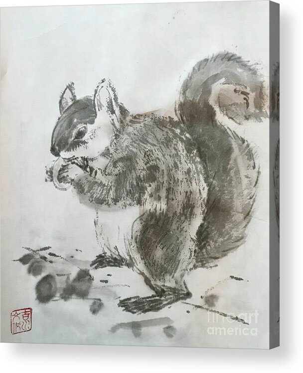 Japanese Acrylic Print featuring the painting A Squirrel by Fumiyo Yoshikawa
