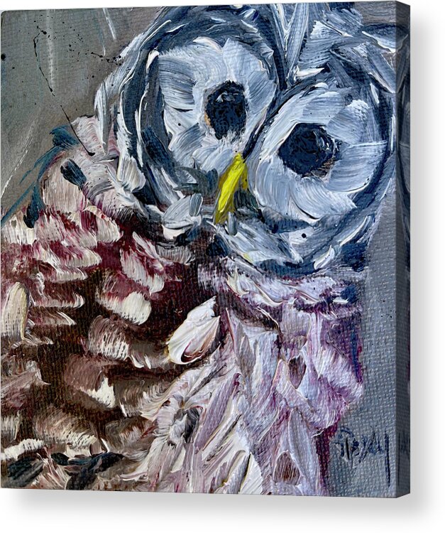 Barred Owl Acrylic Print featuring the painting Baby Barred Owl by Roxy Rich