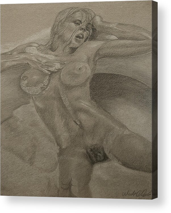 Nudes Acrylic Print featuring the drawing Bubble Bath by Wade Clark