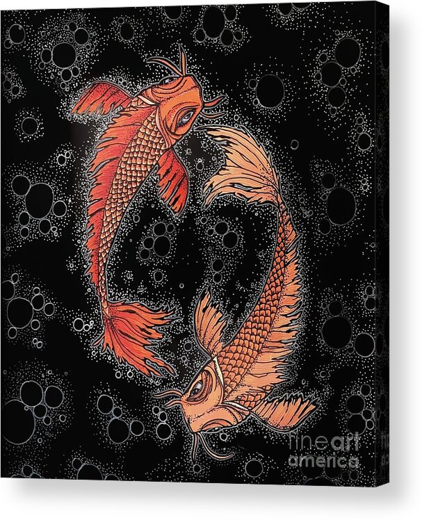 Koi Acrylic Print featuring the drawing Bubble Koi by Kathy Zyduck