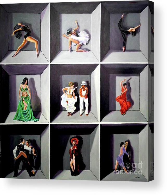 Dancing Acrylic Print featuring the painting Dancers by Jose Manuel Abraham