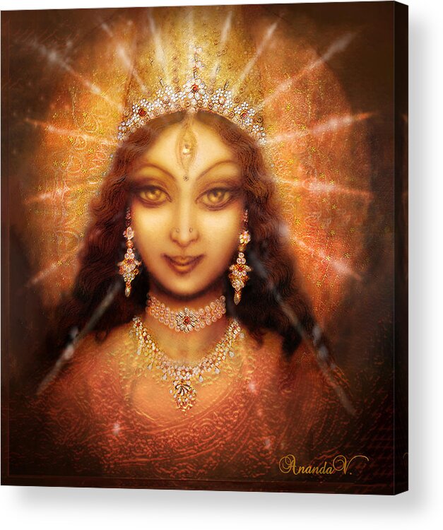 Mandala Acrylic Print featuring the mixed media Durga Darshan - Blessing of the Goddess by Ananda Vdovic