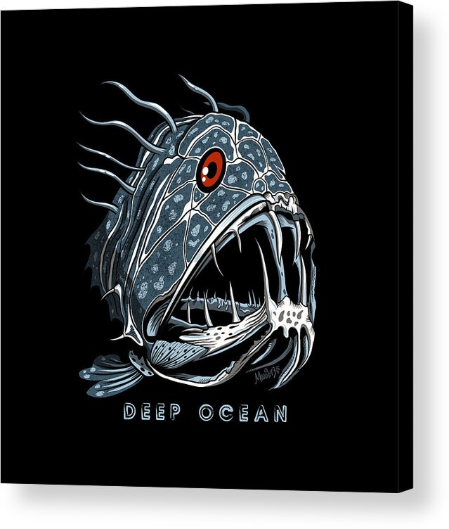 Fangtooth scary fish from the deep blue oceans of the world. Predator from  the depths of the black s Acrylic Print by MoodArt365 - Pixels