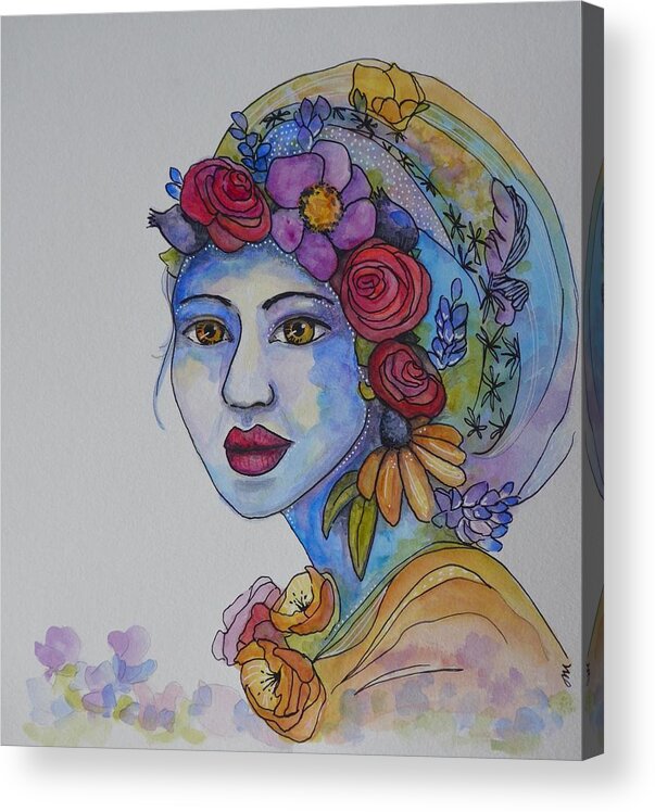Lady Acrylic Print featuring the painting Flower lady by Lisa Mutch