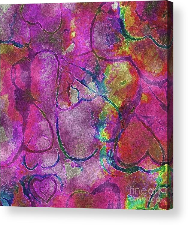 Purple Hearts Acrylic Print featuring the painting Grace-filled Hearts by Hazel Holland