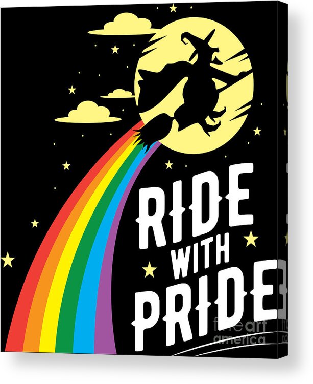 Lgbt Acrylic Print featuring the digital art Halloween LGBT Rainbow Witch Gay Ride Pride LGBTQ by Haselshirt