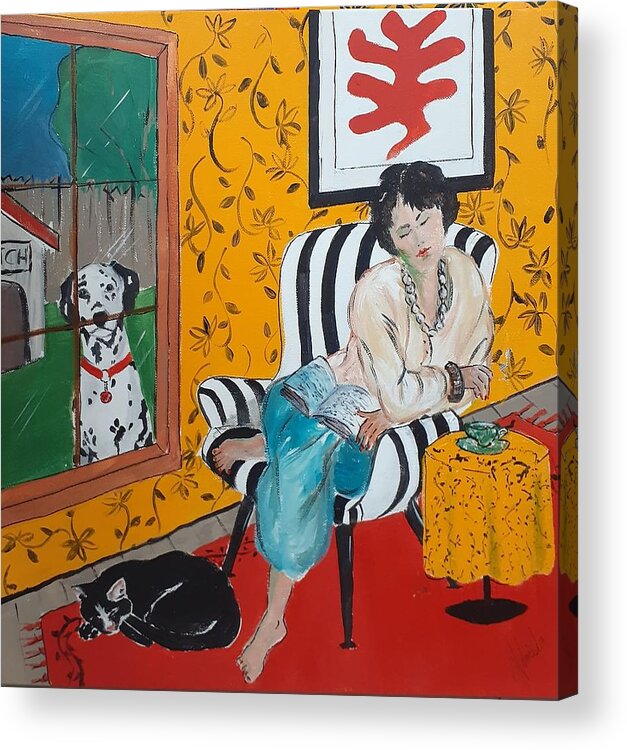 Dalmatian Acrylic Print featuring the painting Hey, I am outside by Almeta Lennon