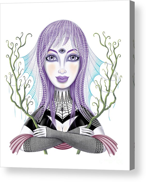 Fantasy Acrylic Print featuring the digital art Insect Girl, Spiderella with Branches by Valerie White