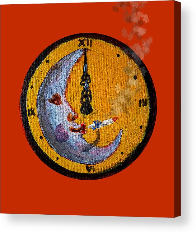 Moon Acrylic Print featuring the mixed media MidNite Toker by Mike Kling