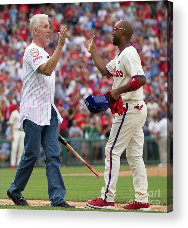 Citizens Bank Park Acrylic Print featuring the photograph Mike Schmidt and Jimmy Rollins by Mitchell Leff