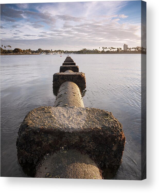San Diego Acrylic Print featuring the photograph Mission Bay Drainage Pipe at Sunset by William Dunigan