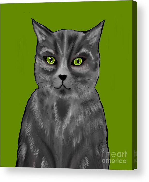 Cute Pussycat Acrylic Print featuring the digital art One cute cat painting by Elaine Rose Hayward