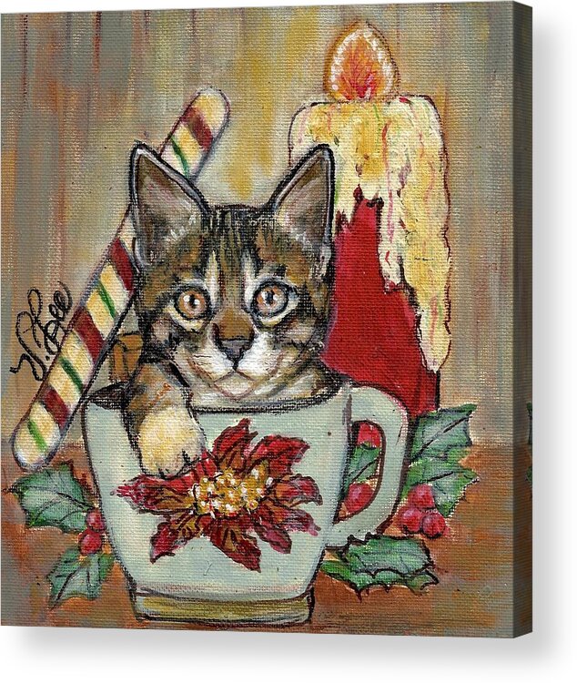 Kitten Acrylic Print featuring the painting Purr-fect Holiday by VLee Watson