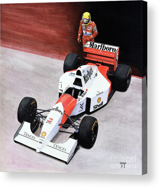 Ayrton Senna Acrylic Print featuring the painting S by Oleg Konin