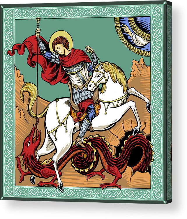 Saint George Acrylic Print featuring the drawing St George killing the dragon by Jonathan Pageau