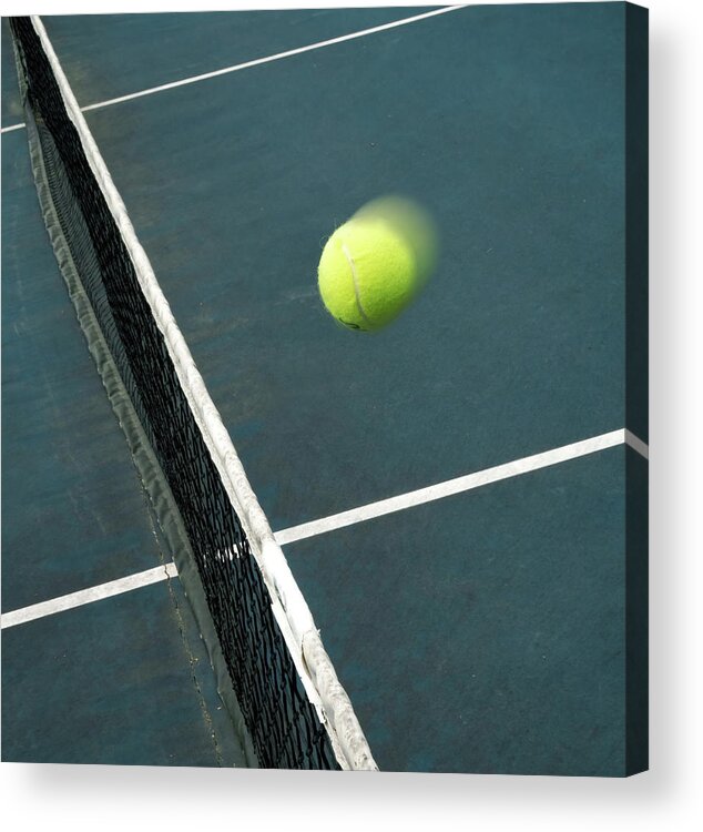 Tennis Acrylic Print featuring the photograph Tennis Ball In Motion Approaching Net by Gary Slawsky