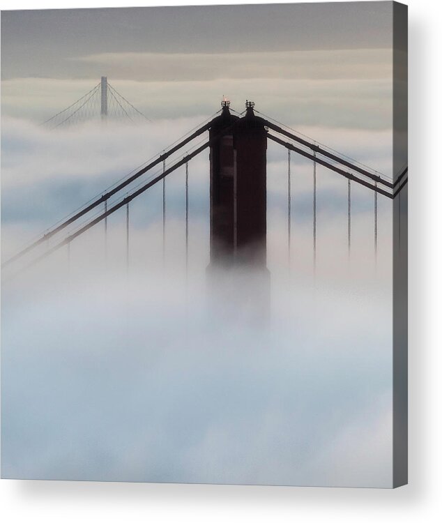 Fog Acrylic Print featuring the photograph Two Bridges by Louis Raphael