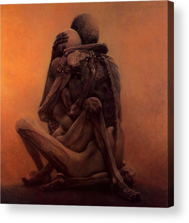 The Lovers Acrylic Print featuring the painting Untitled - The Lovers by Zdzislaw Beksinski