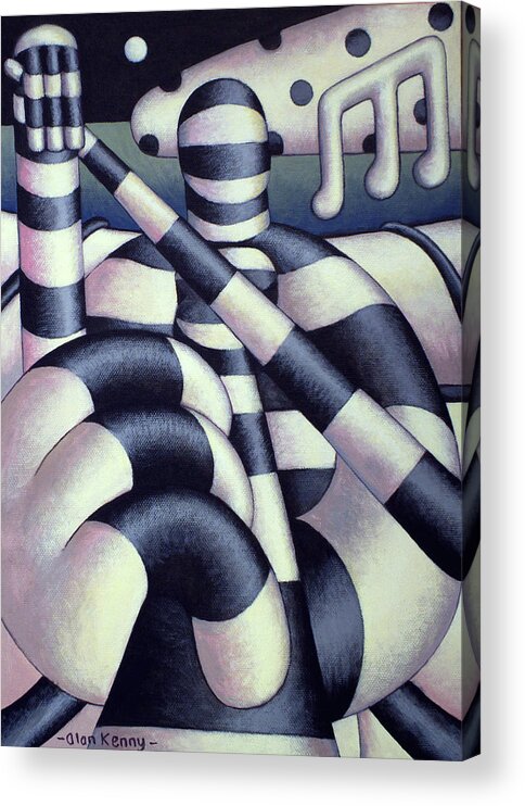  Black Acrylic Print featuring the painting Black and White Fiddle Player by Alan Kenny