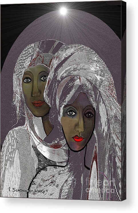 Woman Acrylic Print featuring the digital art 065 - White veiled Ladies  by Irmgard Schoendorf Welch