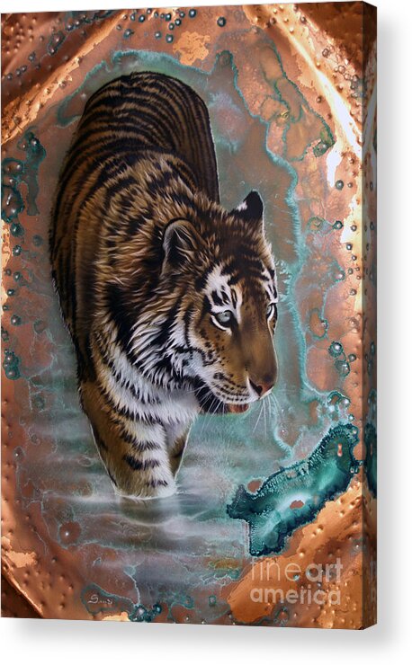 Copper Acrylic Print featuring the painting Copper Tiger I #1 by Sandi Baker