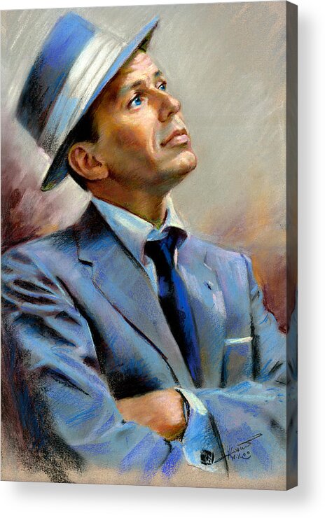 Francis Frank Sinatra American Singer Actor Strangers In The Night In The Wee Small Hours Songs For Swingin' Lovers Come Fly With Me Only The Lonely Nice 'n' Easy Presidential Medal Of Freedom Congressional Gold Medal Grammy Awards My Way A Man And His Music Acrylic Print featuring the pastel Frank Sinatra #1 by Ylli Haruni