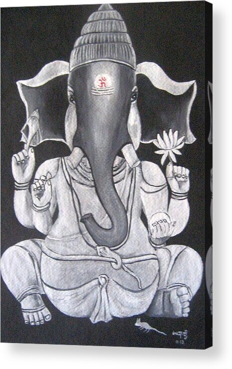 Mythology Acrylic Print featuring the painting Ganesha #2 by Usha Rai