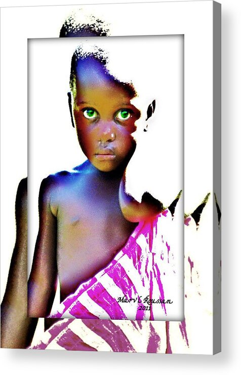 Green Acrylic Print featuring the photograph Girl W/Green Eyes #1 by MarvL Roussan