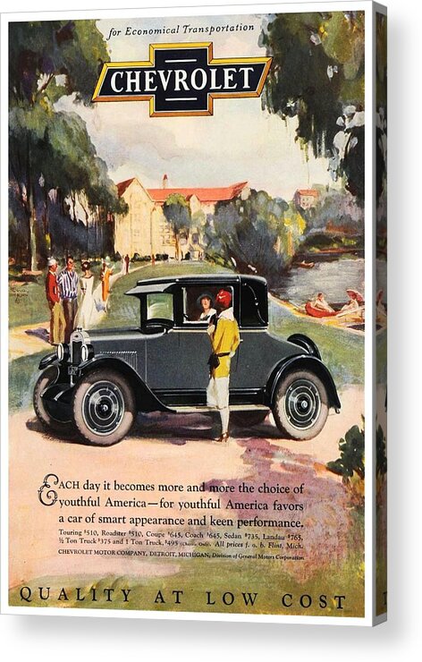 1926 Acrylic Print featuring the digital art 1926 - Chevrolet Advertisement - Color by John Madison