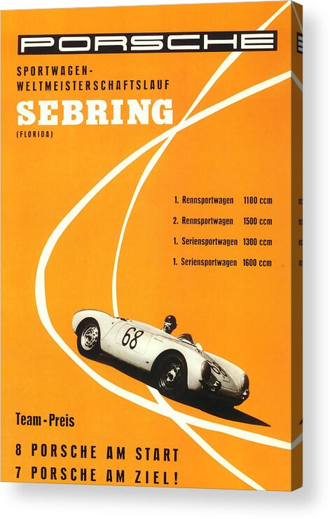 Sebring Acrylic Print featuring the digital art 1968 Porsche Sebring Florida Poster by Georgia Fowler