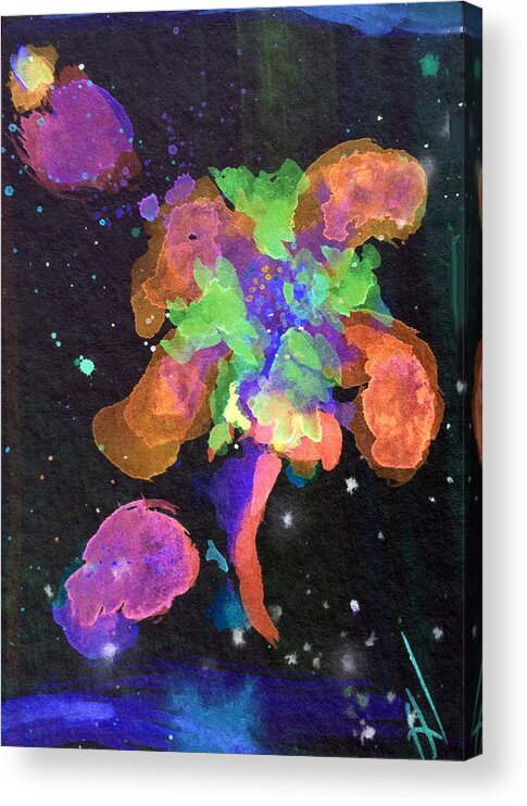 Space Acrylic Print featuring the painting Hibiscus in the space #2 by Patricia Lazaro