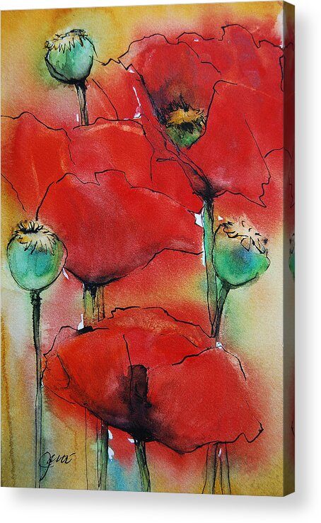 Red Poppies Acrylic Print featuring the painting Poppies I by Jani Freimann