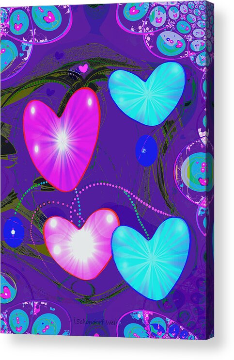 Abstract Acrylic Print featuring the painting 472 - Valentine Hearts ... by Irmgard Schoendorf Welch