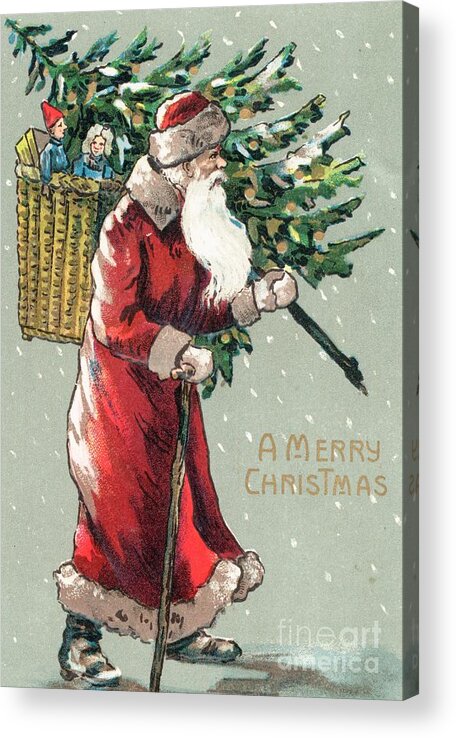 Santa Claus Acrylic Print featuring the painting Christmas card by English School