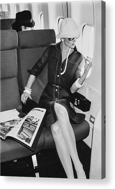 Accessories Acrylic Print featuring the photograph A Model Looks Wearing Abe Schrader On An Airplane by Chris von Wangenheim