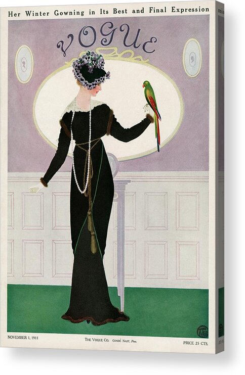 Illustration Acrylic Print featuring the photograph A Woman Holding A Parakeet by Mrs. Newell Tilton