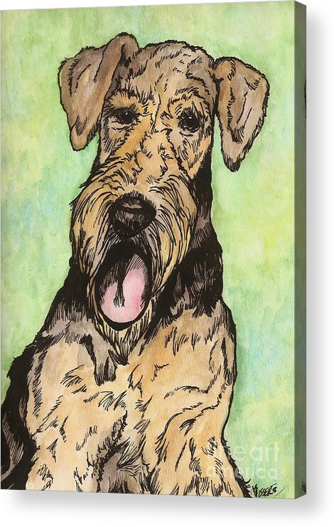 Dog Acrylic Print featuring the painting Airedale ink by Meagan Visser