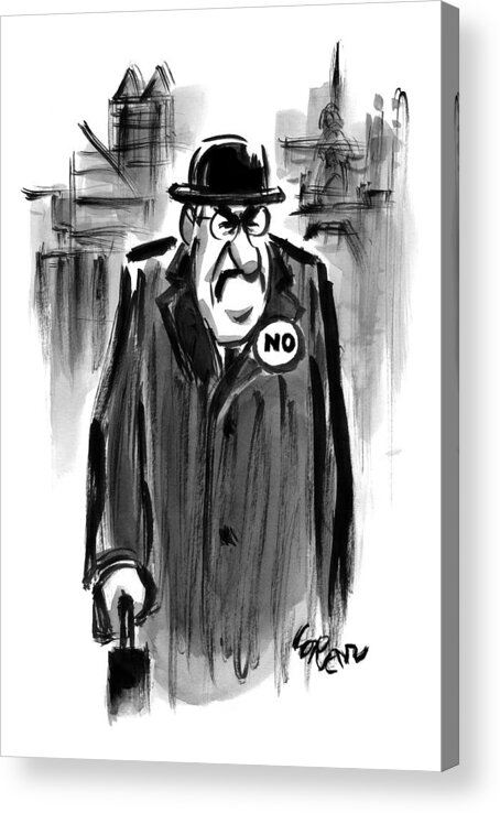 Captionless. No Acrylic Print featuring the drawing An Executive Wears A Pin That Says No by Lee Lorenz
