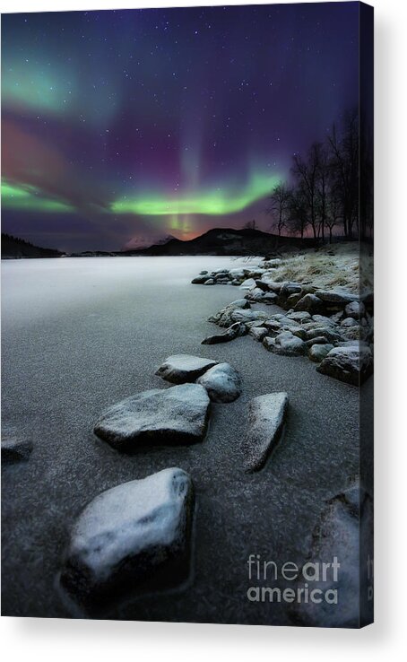 Aurora Borealis Acrylic Print featuring the photograph Aurora Borealis Over Sandvannet Lake by Arild Heitmann