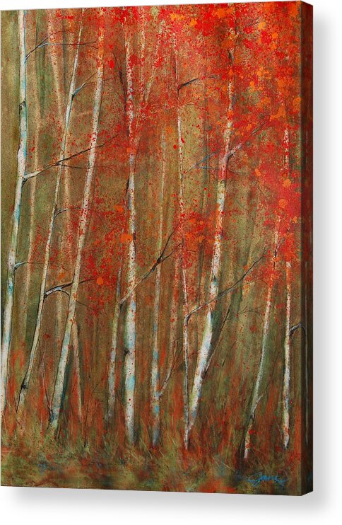 Birch Trees Acrylic Print featuring the painting Autumn Birch by Jani Freimann