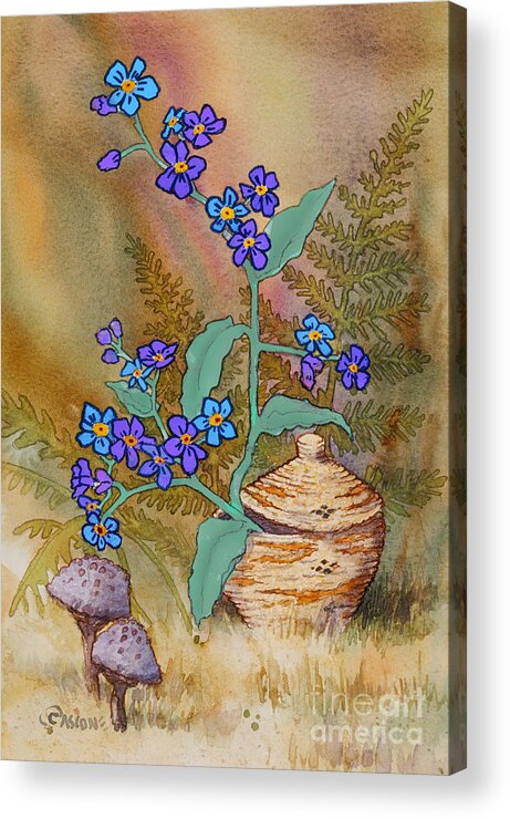 Basket Of Forgetmenots Acrylic Print featuring the painting Basket of Forgetmenots by Teresa Ascone
