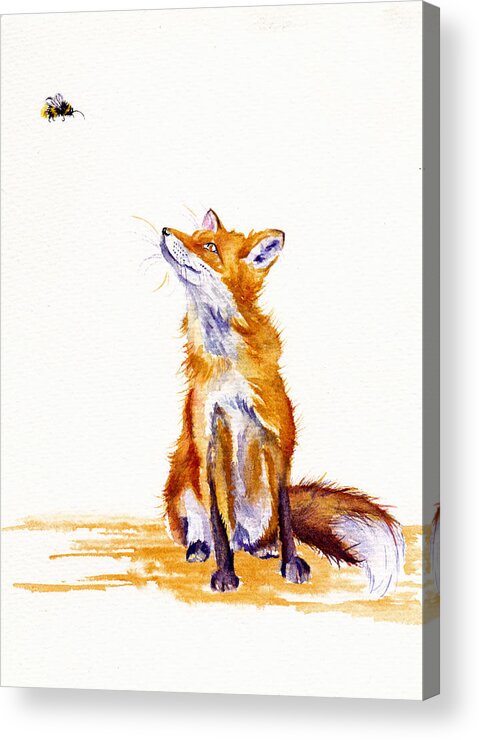 Fox Acrylic Print featuring the painting Bee Enchanted - Fox by Debra Hall