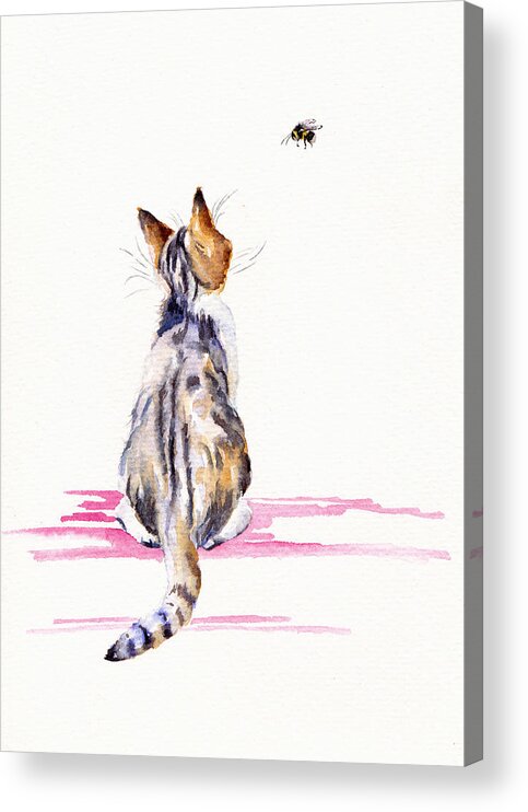 Cat Acrylic Print featuring the painting Kitten - Bee-mused by Debra Hall