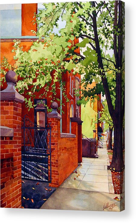 Watercolor Acrylic Print featuring the painting Big Brick Wall by Mick Williams