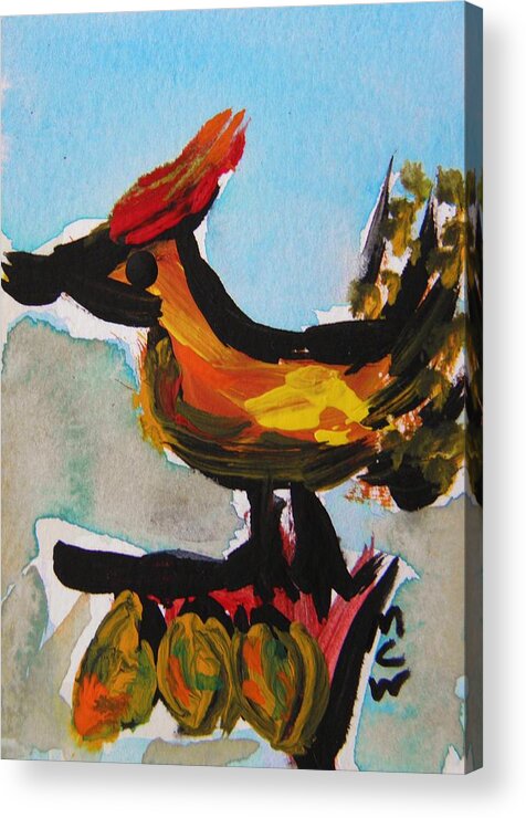 Bird On A Branch Acrylic Print featuring the painting Bird on a Branch by Mary Carol Williams