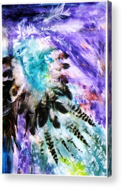 Feathers Acrylic Print featuring the painting Bird Woman by Trudi Doyle
