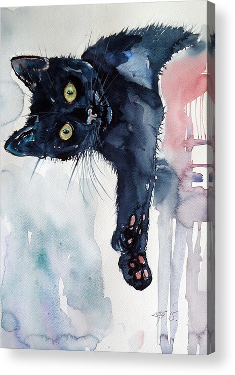Black Acrylic Print featuring the painting Black cat chilling by Kovacs Anna Brigitta