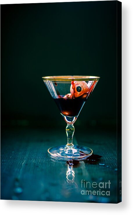 Eyeball Acrylic Print featuring the photograph Bloody eyeball in martini glass by Edward Fielding