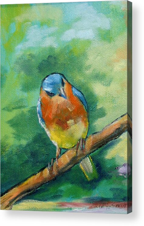 Blue Bird Acrylic Print featuring the painting Blue Bird 1 by Carol Jo Smidt